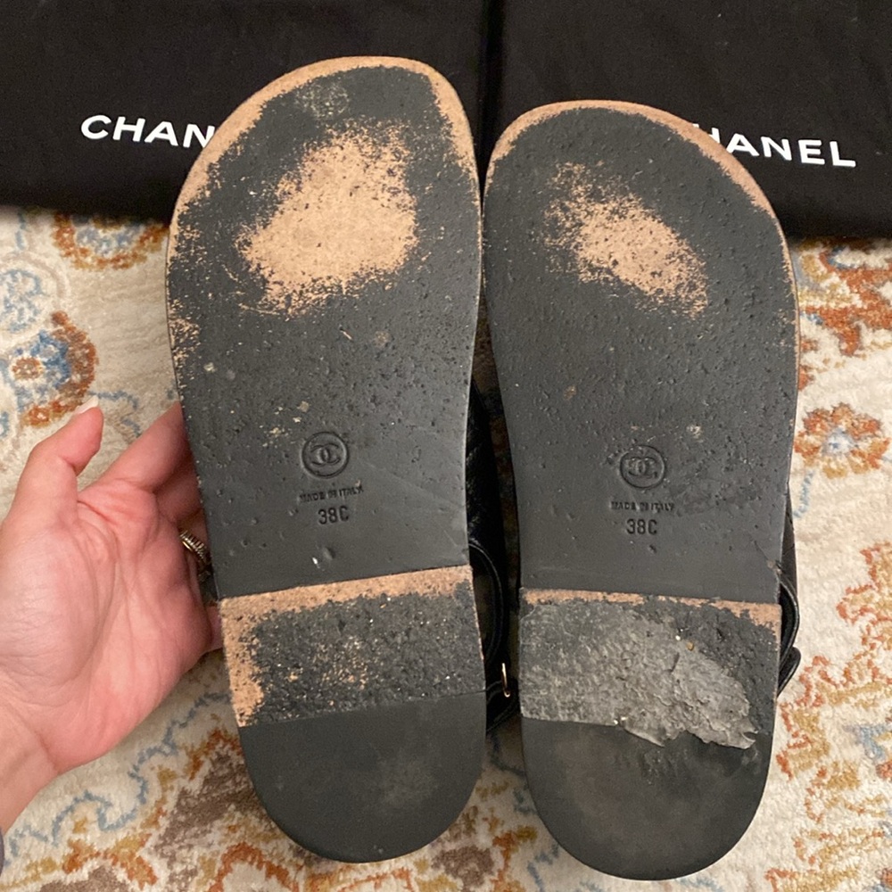 Authentic Chanel Dad Sandals 38C Black Caviar Leather - Picture 12 of 12
